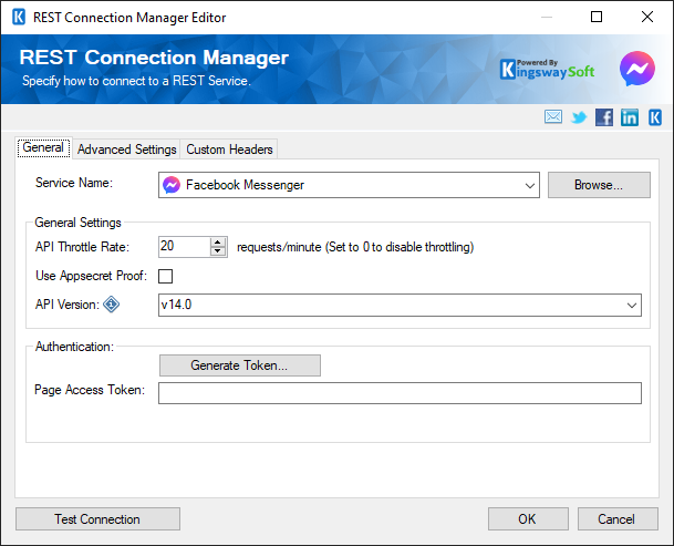 SSIS REST Facebook Messenger Connection Manager